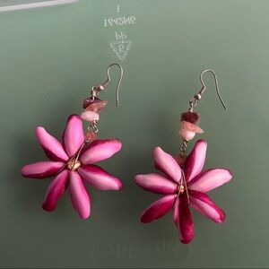 Pink Floral Pierced Earrings